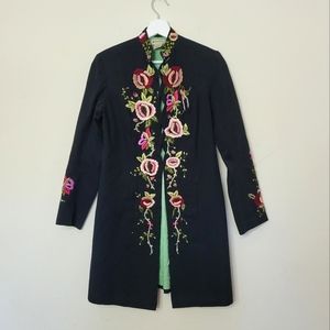 Elevenses Anthropologie Rare Making a List Embroidered Coat Jacket Floral size 4